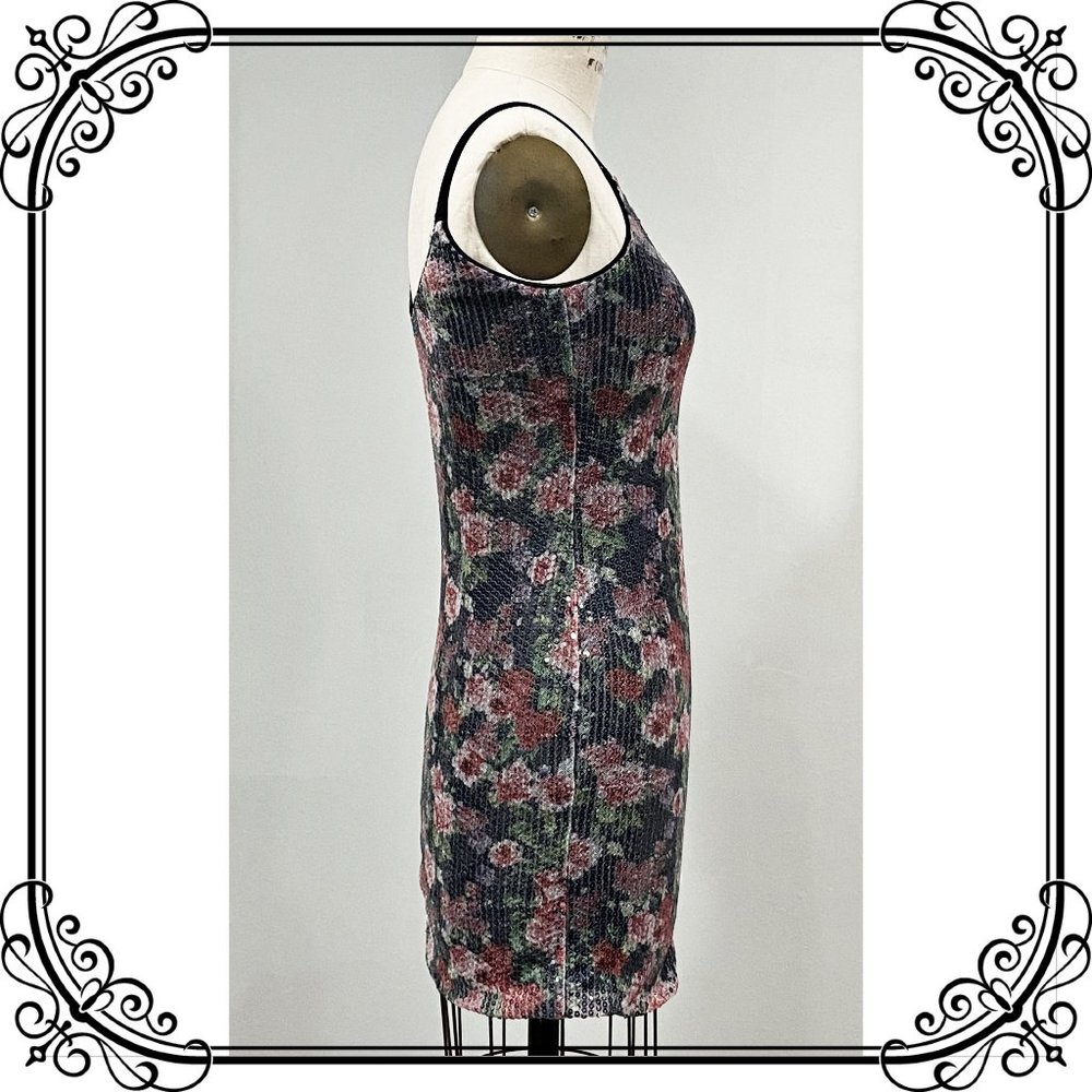 AQUA Rose Print Sequin Mini Dress - Size XS - Picture 3 of 7